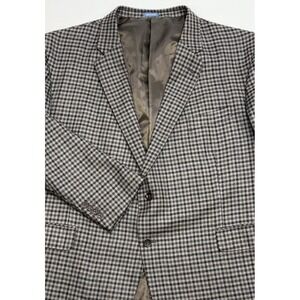 Stafford Gray/Black/Brown Checkered Merino Wool Flannel Tweed Sport Coat 54R EUC